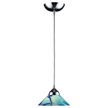 Refraction 1-Light Pendant, Polished Chrome And Caribbean Glass