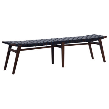 Black Leather Weave Bench