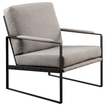 Pemberly Row Contemporary Metal Arm Accent Chair in Mushroom / Black