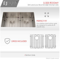 STYLISH 32" x 18" Stainless Steel Low Divider Undermount Kitchen Sink