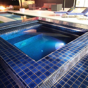 Classy, Modern Lap Pool & All Tile Raised Spa