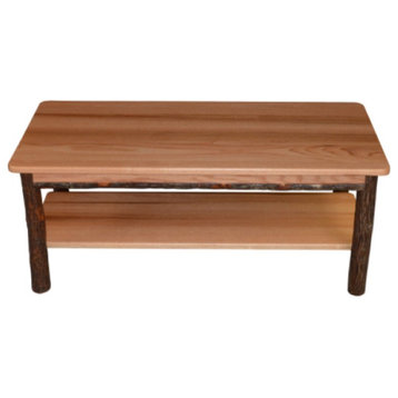 Hickory Solid Wood Coffee Table with Shelf, Natural Finish