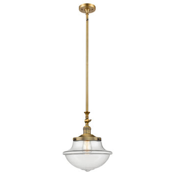 Oxford School House 1-Light LED Pendant, Brushed Brass, Glass: Clear