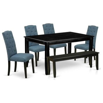 East West Furniture Dudley 6-piece Wood Dining Set in Black/Blue