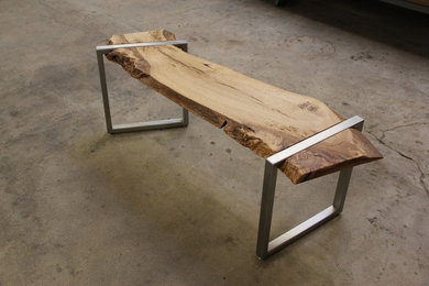 Live-edge Oak and Stainless Steel Bench