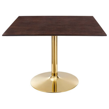 40" Dining Table, Square, Gold Walnut, Metal, Modern Bistro Hospitality