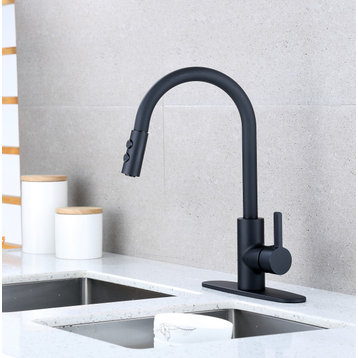 Runfine Single-Handle Pull Down Kitchen Faucet, Matte Black
