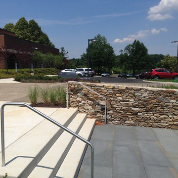 stone wall, huge pavers, concrete steps