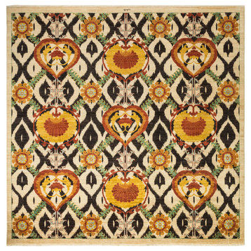 Suzani, One-of-a-Kind Hand-Knotted Area Rug Ivory, 8'10"x9'0"