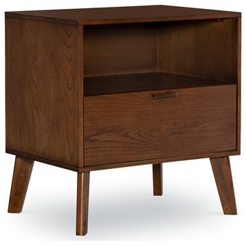 Riverbay Furniture Bristol 1-Drawer Wood Nightstand with Bronze Hardware - Brown