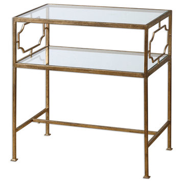Luxe Contemporary Gold Iron Side Table With Glass Top