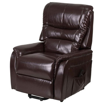 Lift Up Recliner Chair, Extra Padded Faux Leather Seat With Pillowed Arms, Brown