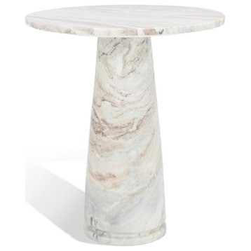 Safavieh Couture Valentia Tall Round Marble Accent Table, White/Brown