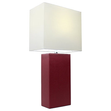 Elegant Designs Modern Genuine Leather Table Lamp, Red