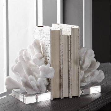 Bowery Hill Contemporary Bookend in White (Set of 2)