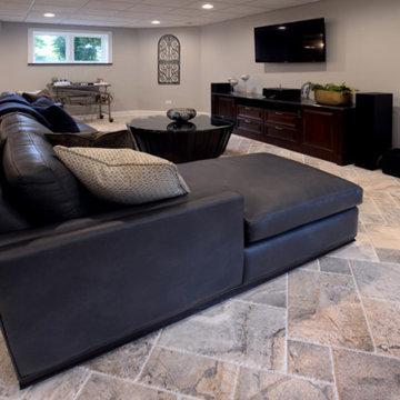 Basement Family Room with Wine Cellar and Game/TV Areas