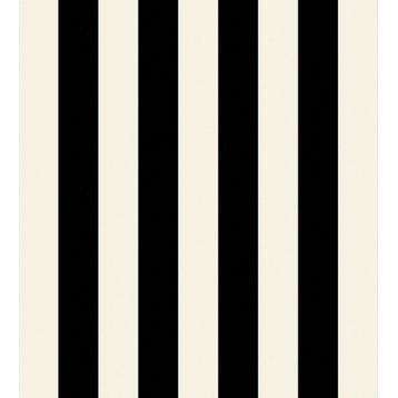 1.25" Wide Vertical Stripe Wallpaper, Black and Cream, 1 Bolt