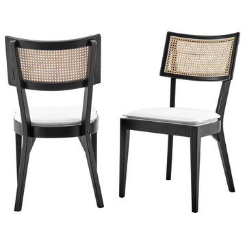 Side Dining Chair, Set of 2, White Black, Wood, Modern, Cafe Bistro Hospitality