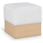 Meridian Furniture - Havre Upholstered Ottoman, Cream, Velour Fur Fabric, Natural Finish - Effortlessly chic, the Havre cream velour fur fabric upholstered ottoman adds a luxurious and modern touch to any room. Wrapped in sumptuous velour fur fabric, this ottoman offers an ultra-soft feel and a sleek look with its rich natural wooden base. Its compact yet plush design makes it a versatile piece-ideal as a footrest, extra seating, or a stylish accent.