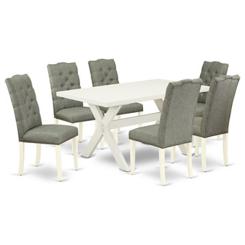 X026El207-7, 7-Piece Set, 6 Chairs and Table Hardwood Frame