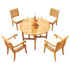 5-Piece Outdoor Patio Teak Dining Set: 48" Butterfly Round Table, 4 Giva Chairs