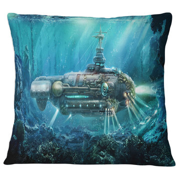 Fantastic Submarine Abstract Throw Pillow, 16"x16"