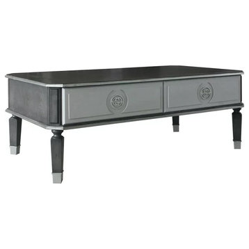 Unique Coffee Table, Rectangular Design With Silver Trim Accent and 2 Drawers
