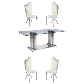 Home Square 5-Piece Set with Steel Dining Table & 4 Side Chairs in Beige
