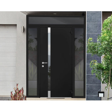 Exterior Entry Front Steel Door /Cynex 6777 Black/12+36+12x80+16 Right Outswing