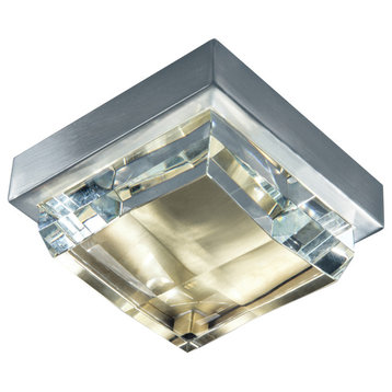 Crystal Mini Flush, Brushed Nickel & Satin Brass With Clear Glass Crystal