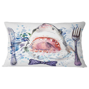 Hungry Shark Illustration Animal Throw Pillow, 12"x20"