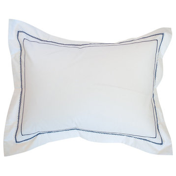 Giulia Embroidered Pillowcases, White With Navy, King, Set of 2