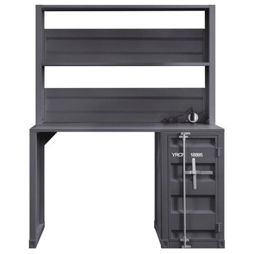Industrial Desk, Cargo Design With Storage Cabinet & Upper Open Shelf, Gunmetal