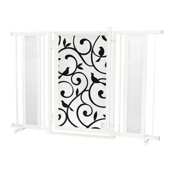 Fusion Gates - Fusion Gate with Songbirds Design, White Pearl, 52"-60" - Dog Gates