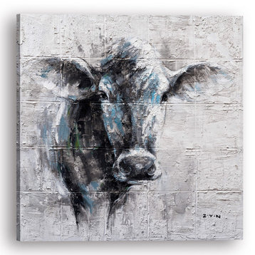 "Mysterious Cow Hand Painted" Canvas Artwork, 40"x40"
