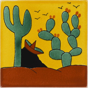 Handmade Tierra y Fuego Ceramic Tile, Ranchero 1, Set of 9