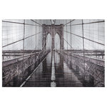 Renwil - "Iconic" Wall Art - The industrial beauty of the Brooklyn Bridge is captured in the compelling angle of this modern print on canvas that celebrates the art of engineering. Perfect as a feature above a fireplace mantle or sweeping studio wall, the painting's strong central perspective draws the eye toward the center of the canvas, allowing the architectural details of the bridge to shine. Hand-painted details in black and white tones enhance the photographic quality of this exquisite art piece, highlighting the wet wood plank walkway, geometric grid of steel cables and iconic neo-Gothic stone arches in stunning detail.