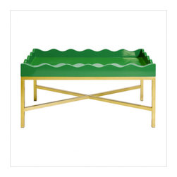 Worlds Away Jenna Coffee Table Green Lacquer with Gold Leafed Ba - Coffee Tables