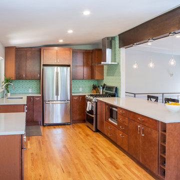 Midcentury Modern Style Kitchen with Blue Accent Tile