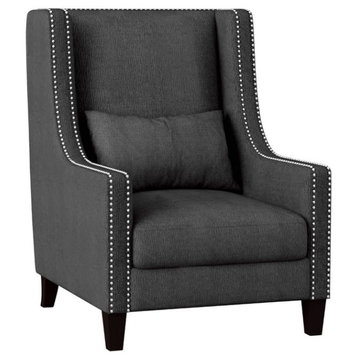 Pemberly Row Upholstered Wingback Chair in Dark Gray