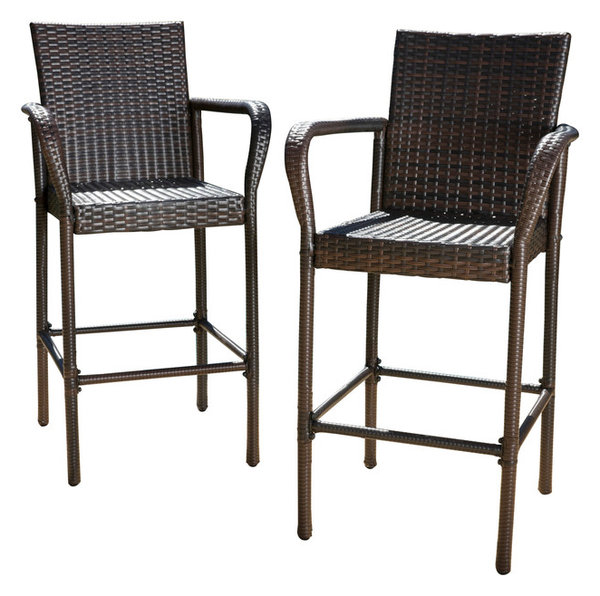 Outdoor Wicker Bar Stools Set Of 2 Brown Tropical Outdoor Wicker Bar Stools Set Of 2 Brown
