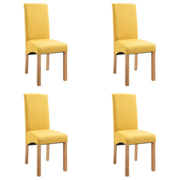 vidaXL Dining Chairs 4 Pcs Upholstered Side Chair with Wood Frame Yellow Fabric