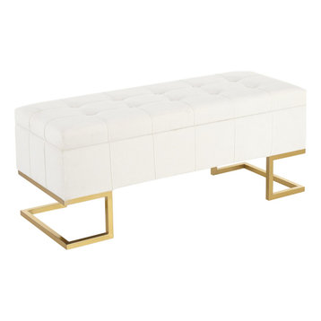 Midas Storage Bench, Gold Steel, White Velvet