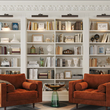 White Traditional Home Library