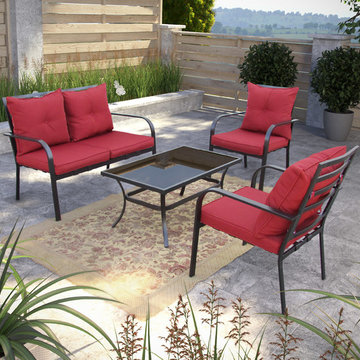 Corliving 4-Piece Charcoal Black And Red Patio Conversation Set