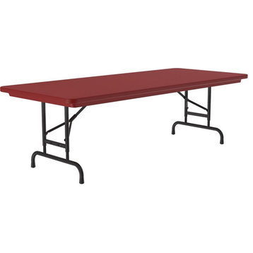 Correll 22-32" Adjustable Height H-D Plastic Blow-Molded Folding Table in Red