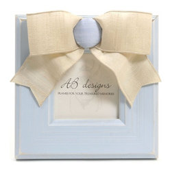 Blue Covered Button Picture Frame with Ivory Ribbon - Picture Frames