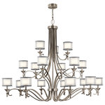 Kichler - Chandelier 18-Light, Antique Pewter - Clean lines and classic styling set this 18 light grand chandelier apart. Its Antique Pewter finish, White Organza shade and Satin Etched Glass combine to create a bold and tasteful accent for your home.