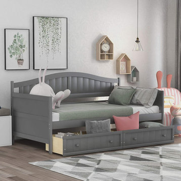 Contemporary Wood Daybed with Storage Drawers, Grey
