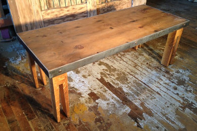 Reclaimed 1860's Philadelphia Spruce joists with steel and bronze banding.